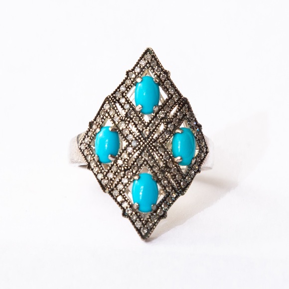 Rarities Carol Brodie champagne diamonds & sleeping beauty turquoise ring 10